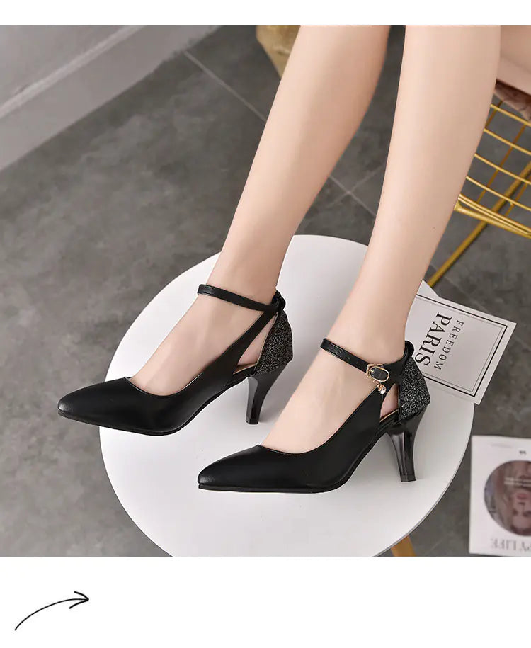 Women's Pointed Toe High Heels with Ankle Strap