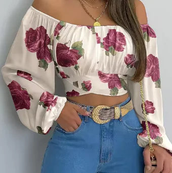 2025 Women's Off Shoulder Printed Blouses