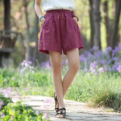 Vintage Loose Linen Drawstring Wide-Leg Pants