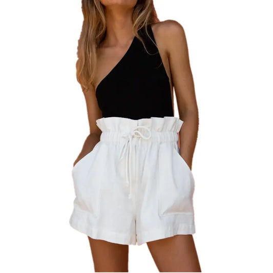 Casual Cotton-Linen Loose Drawstring Wide-Leg Shorts