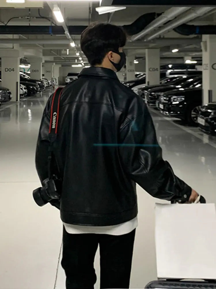 Korean Chic Double Zipper Men's PU Leather Jacket