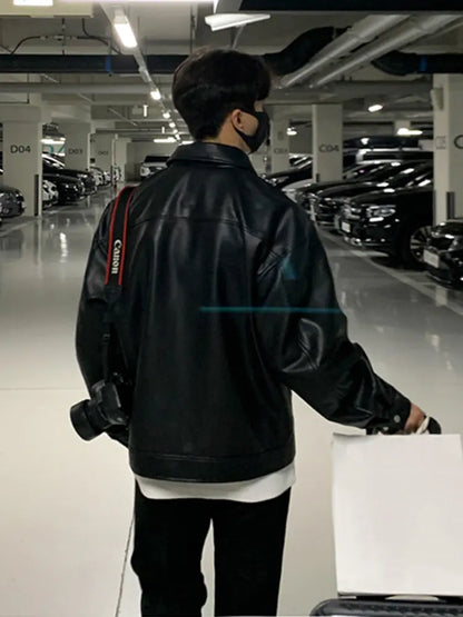 Korean Chic Double Zipper Men's PU Leather Jacket
