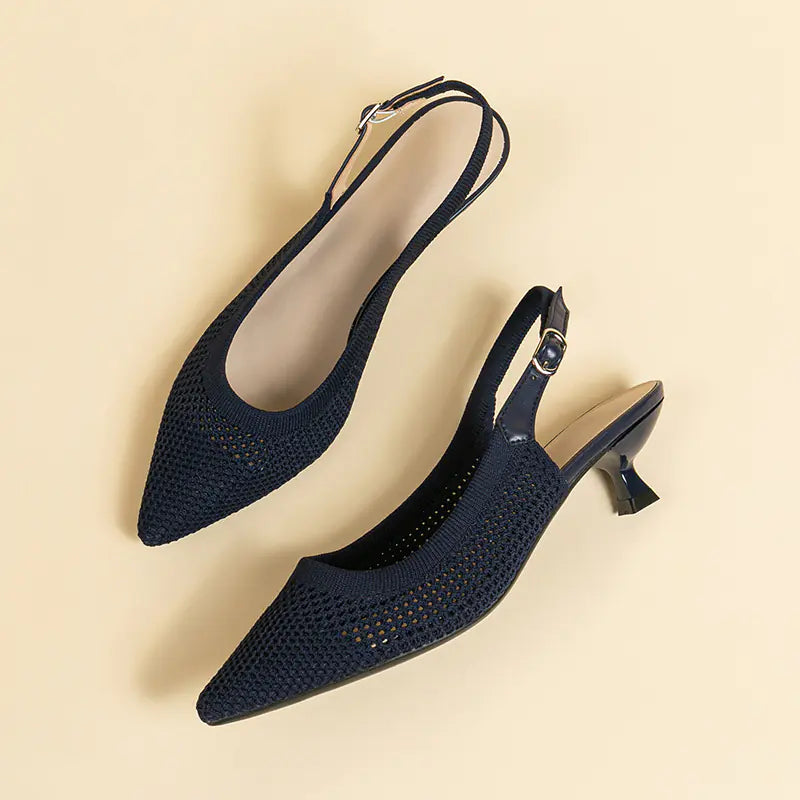 Summer Pointed Toe Hollow Knit Women's Cat Heel Shoes