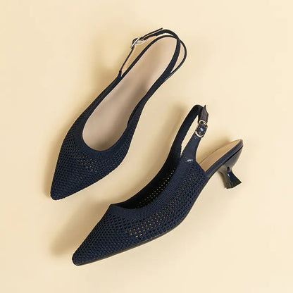 Summer Pointed Toe Hollow Knit Women's Cat Heel Shoes