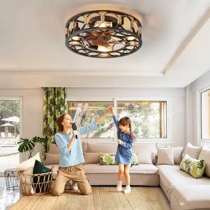 Cage Ceiling Fan With Light Remote Control, Low-profile Built-in Farmhouse Modern Ceiling Fan, 6 Speed Reversible Blades, Including 5 LED Bulbs Unavailable Platforms- Temu
