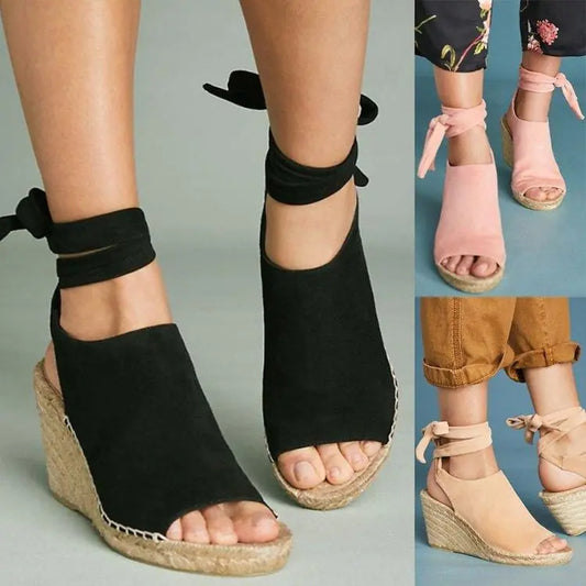 Woven Women's Ankle Strap Wedge Heel Shoes