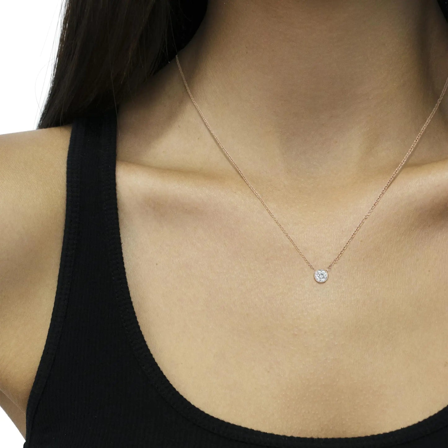 10K Gold 1/10 Carat Round Brilliant-Cut Diamond Modern Bezel-Set Solitaire 16"-18" Pendant Necklace