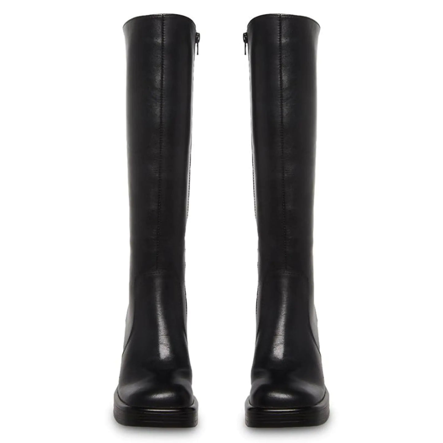 SOVANYOU Black Leather Boots Platform Boots for Women Square Toe Chunky Block Heeled Boots 7 Black-01
