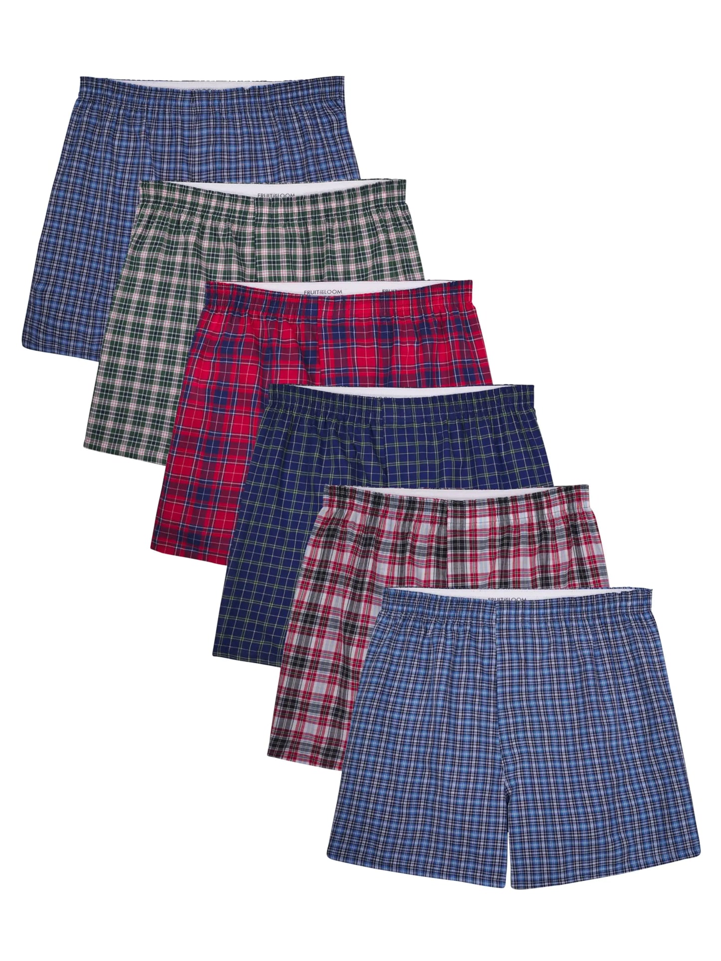 Fruit of the Loom Men's Tag Free Woven Boxer Shorts, Relaxed Fit, Moisture Wicking, Assorted Color Multipacks Large Assorted Plaid
