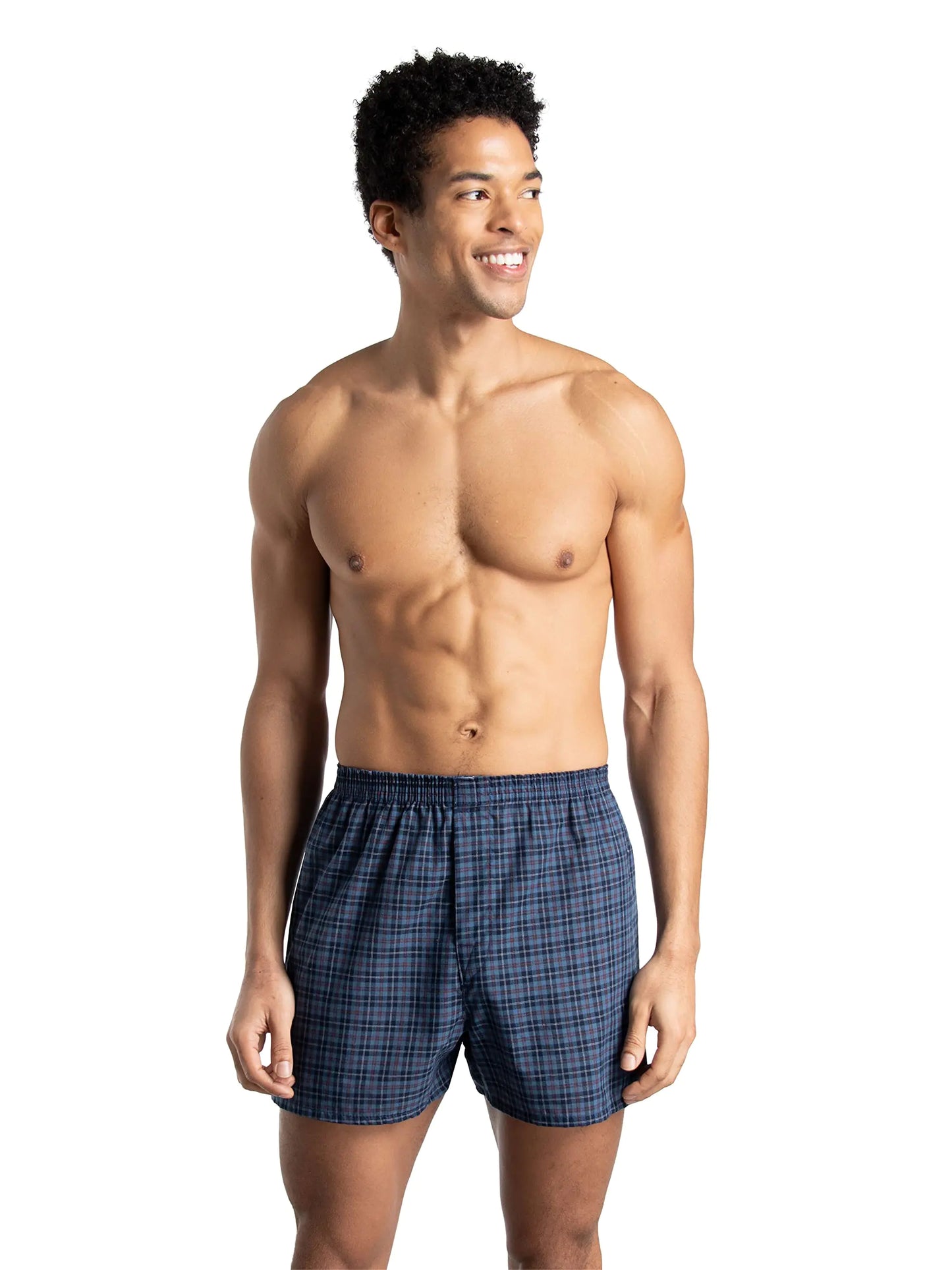 Fruit of the Loom Men's Tag Free Woven Boxer Shorts, Relaxed Fit, Moisture Wicking, Assorted Color Multipacks Large Assorted Plaid