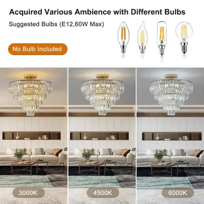Golden Crystal Chandelier, 5-layer Round Semi-recessed Chandelier Lamp, Large Modern Luxury Chandelier, Suitable For Living Room, Dining Room, Bedroom, Corridor Unavailable Platforms- Temu