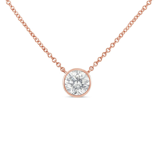 10K Gold 1/10 Carat Round Brilliant-Cut Diamond Modern Bezel-Set Solitaire 16"-18" Pendant Necklace