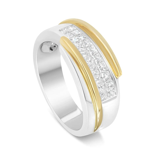 14K Yellow and White Gold 1.00 Cttw Princess-Cut Diamond Modern Gent's Band (H-I Color, SI2-I1 Clarity) - Size 10