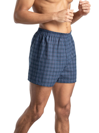 Fruit of the Loom Men's Tag Free Woven Boxer Shorts, Relaxed Fit, Moisture Wicking, Assorted Color Multipacks Large Assorted Plaid