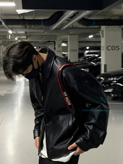 Korean Chic Double Zipper Men's PU Leather Jacket