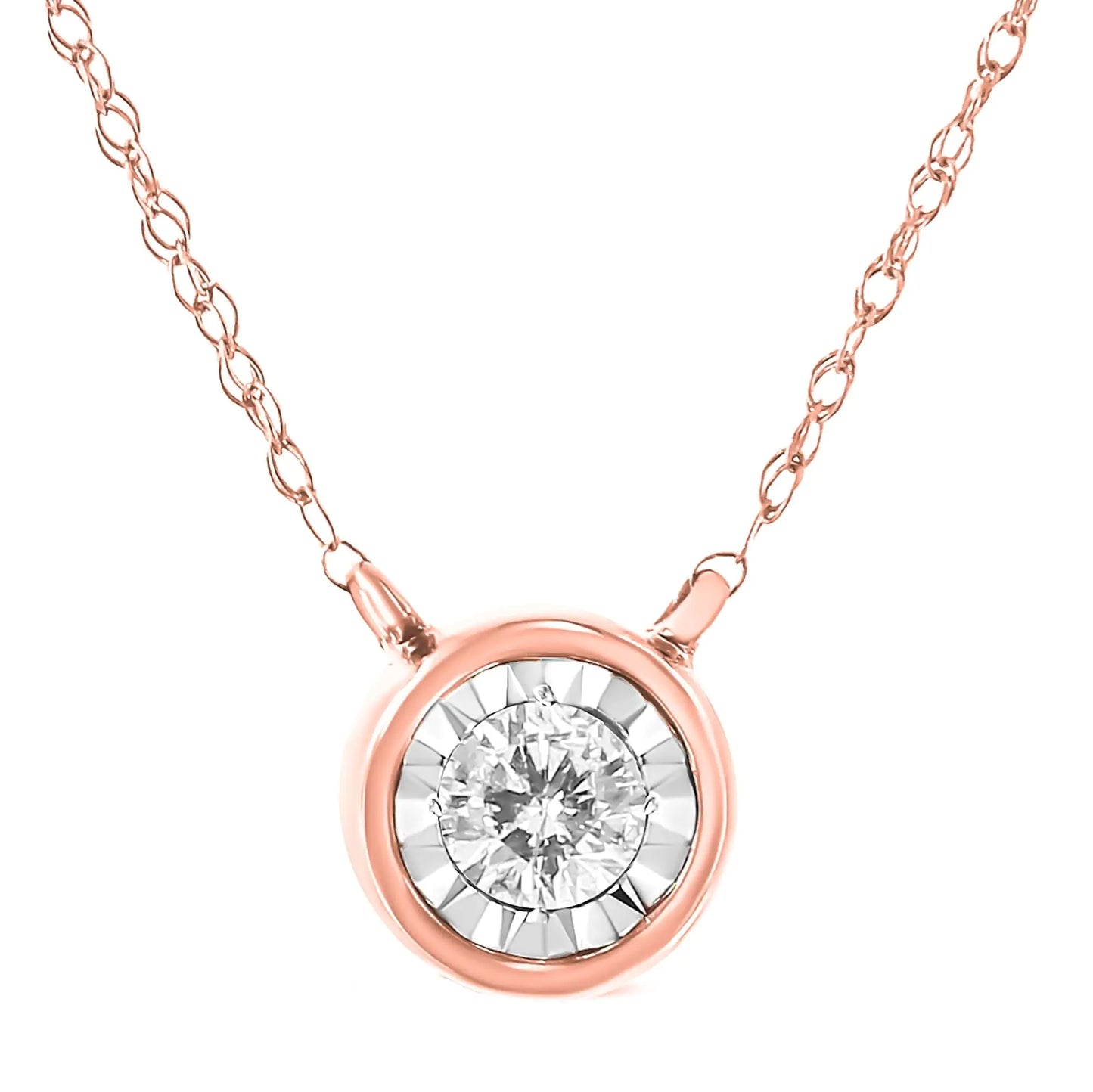 10K Gold Round Brilliant-Cut Diamond Modern Bezel-Set Solitaire Pendant Necklace (J-K Color, I2-I3 Clarity) - 16" with 2" Extender