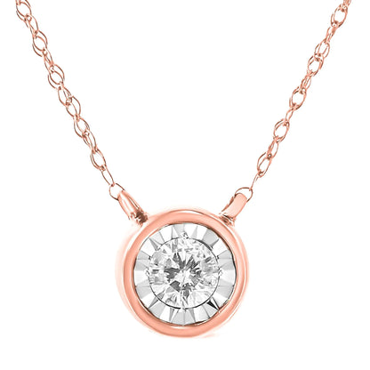 10K Gold Round Brilliant-Cut Diamond Modern Bezel-Set Solitaire Pendant Necklace (J-K Color, I2-I3 Clarity) - 16" with 2" Extender