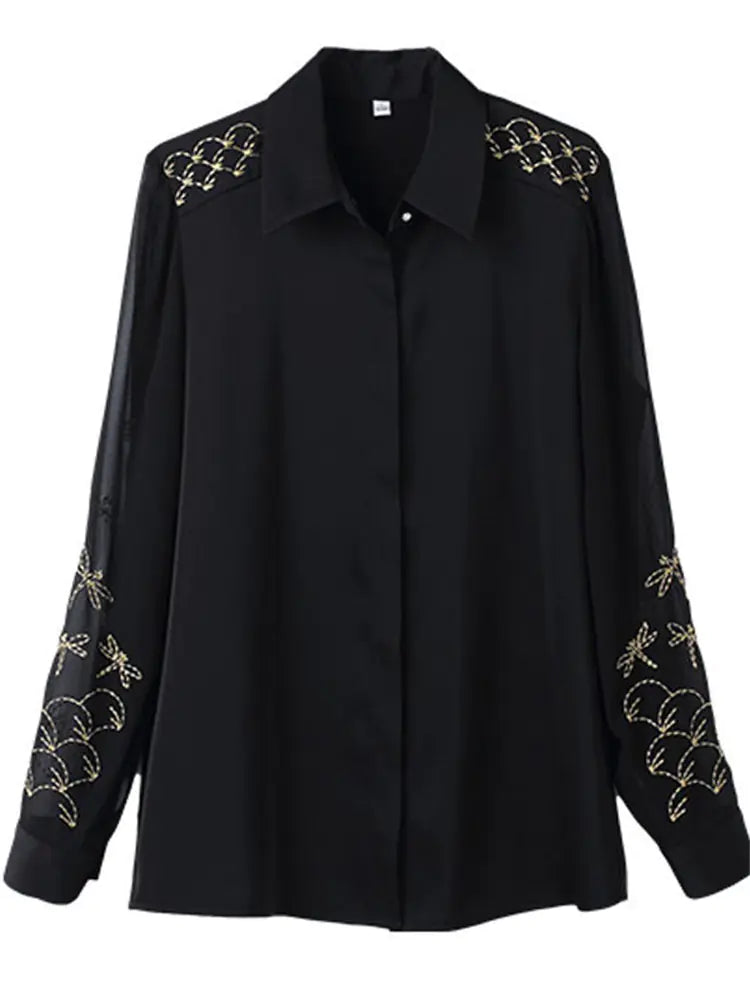 Women's Long Sleeve Chiffon Lace Embroidered Shirt
