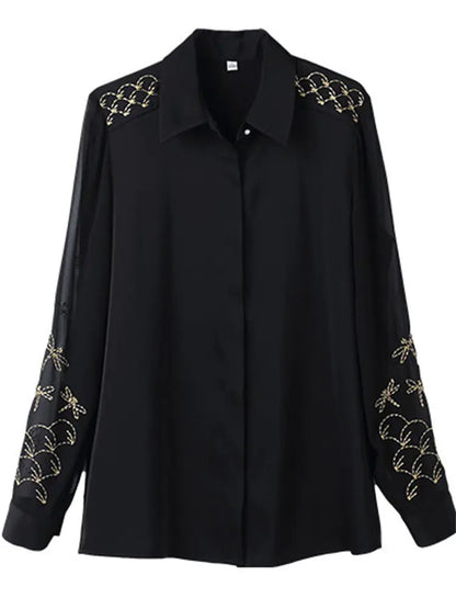 Women's Long Sleeve Chiffon Lace Embroidered Shirt