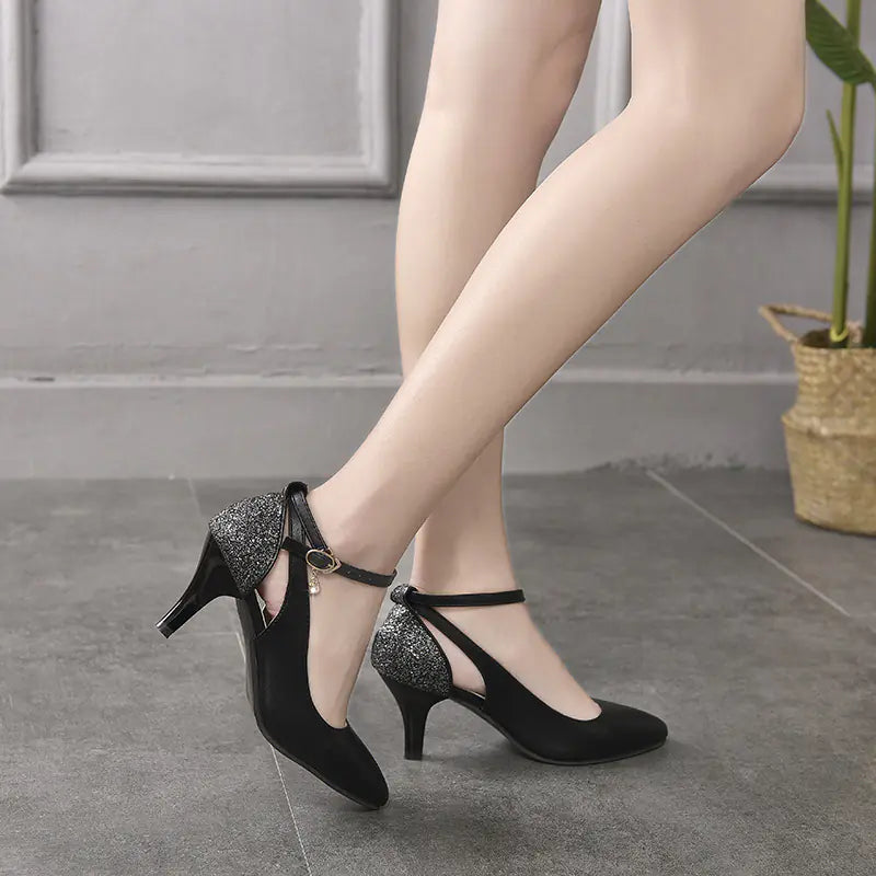 Women's Pointed Toe High Heels with Ankle Strap