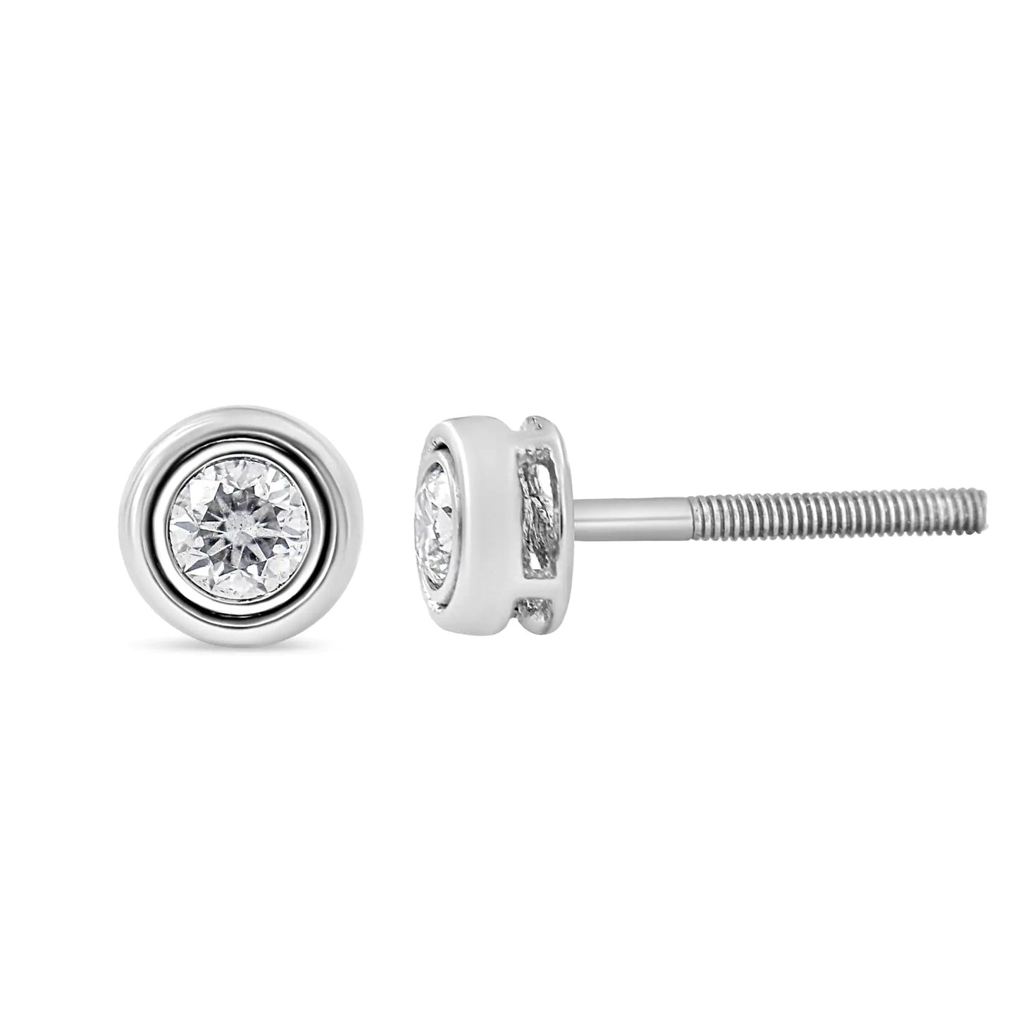 .925 Sterling Silver 1/5 Cttw Lab-Grown Round Brilliant-Cut Diamond Modern Bezel-Set Stud Earring (F-G Color, VS2-SI1 Clarity)
