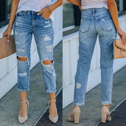 Women's Fashion Straight Leg Water Hole Jeans
