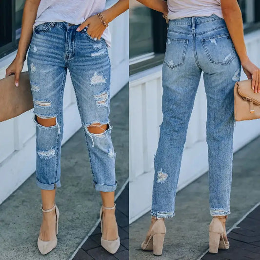 Women's Fashion Straight Leg Water Hole Jeans