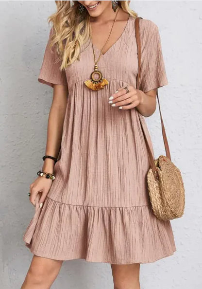 Summer V-neck Dresses Women's Loose Casual Short-sleeved Corset Dress