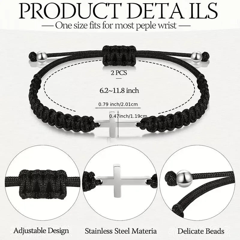 Adjustable Black & White Cross Bracelets