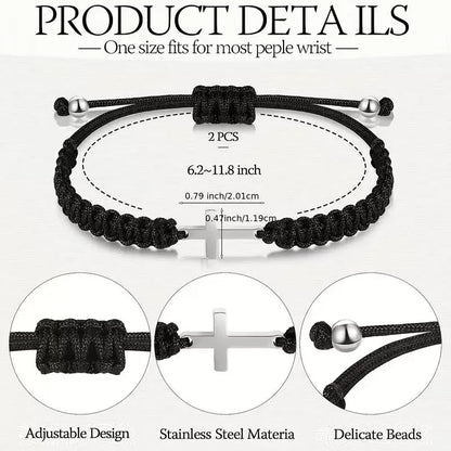 Adjustable Black & White Cross Bracelets