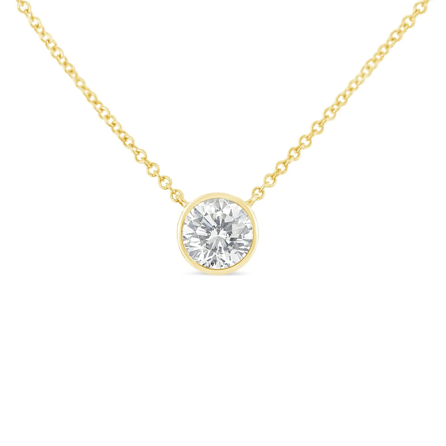 10K Gold 1/10 Carat Round Brilliant-Cut Diamond Modern Bezel-Set Solitaire 16"-18" Pendant Necklace