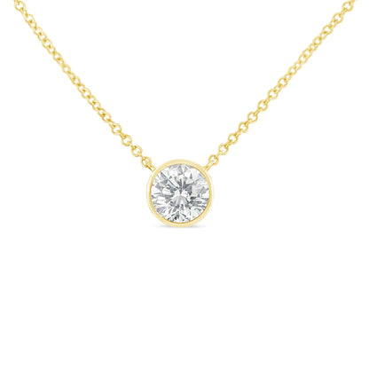 10K Gold 1/10 Carat Round Brilliant-Cut Diamond Modern Bezel-Set Solitaire 16"-18" Pendant Necklace