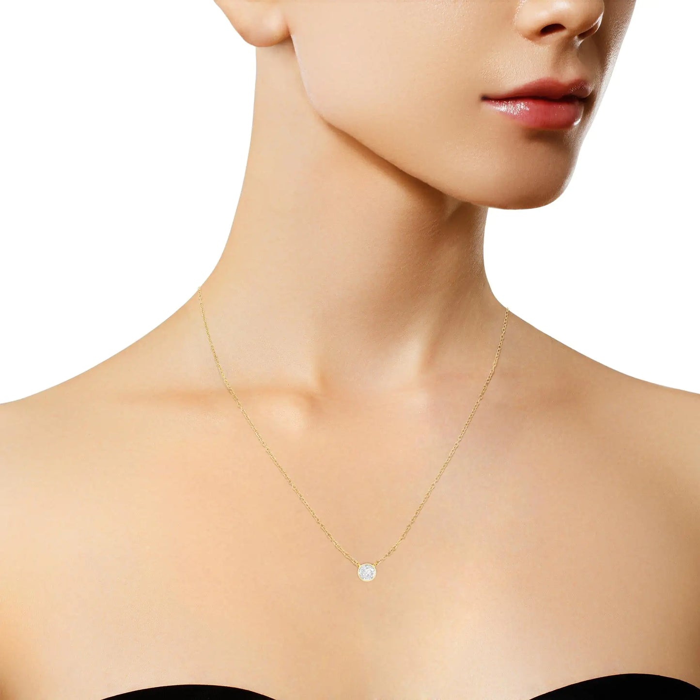 10K Gold 1/10 Carat Round Brilliant-Cut Diamond Modern Bezel-Set Solitaire 16"-18" Pendant Necklace