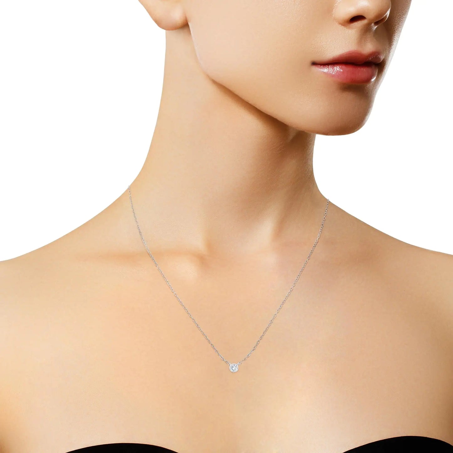 10K Gold 1/10 Carat Round Brilliant-Cut Diamond Modern Bezel-Set Solitaire 16"-18" Pendant Necklace
