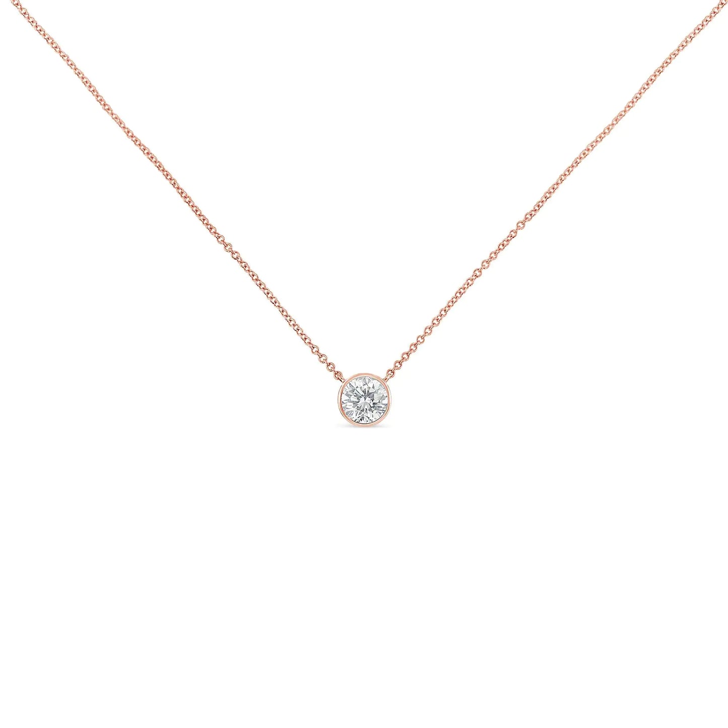 10K Gold 1/10 Carat Round Brilliant-Cut Diamond Modern Bezel-Set Solitaire 16"-18" Pendant Necklace