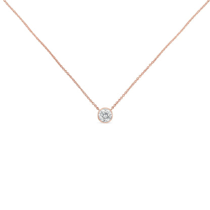 10K Gold 1/10 Carat Round Brilliant-Cut Diamond Modern Bezel-Set Solitaire 16"-18" Pendant Necklace