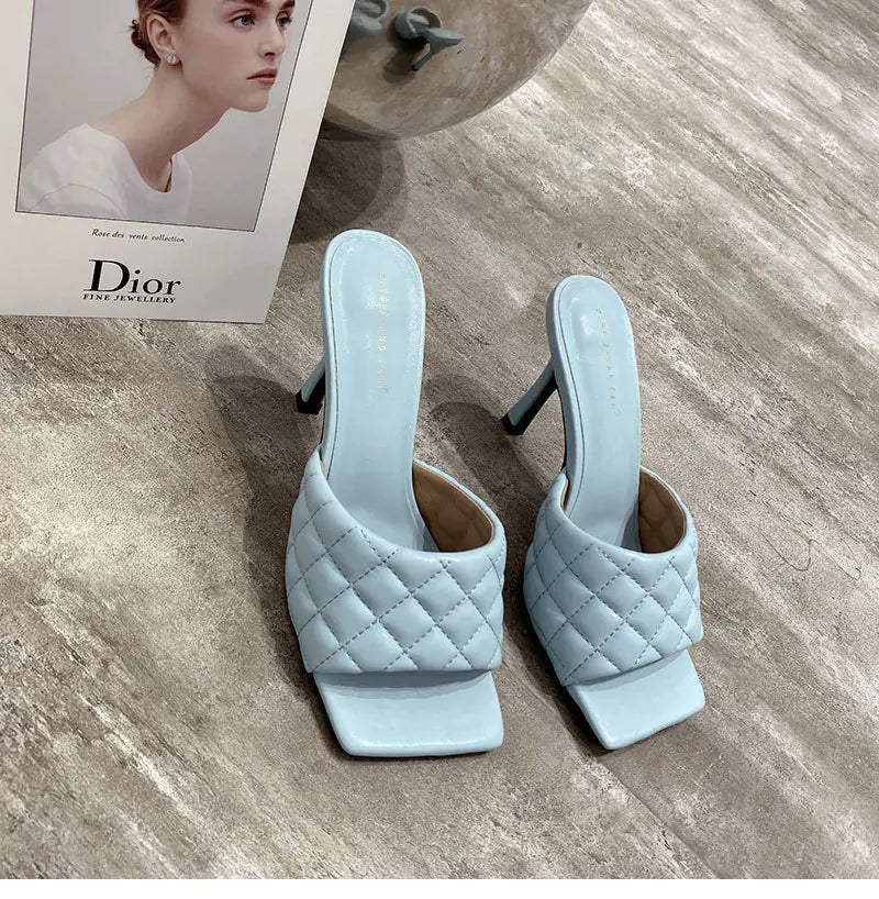 Square Head Leather High Heel Women's Shoes