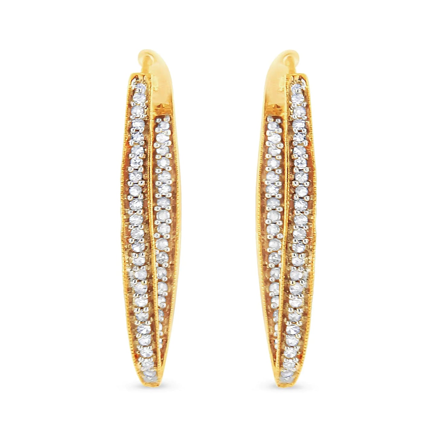 10K Yellow Gold 1/2 Cttw Round-Cut Diamond Modern Hoop Earrings (I-J Color, I2-I3 Clarity)