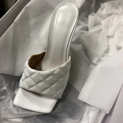 Square Head Leather High Heel Women's Shoes