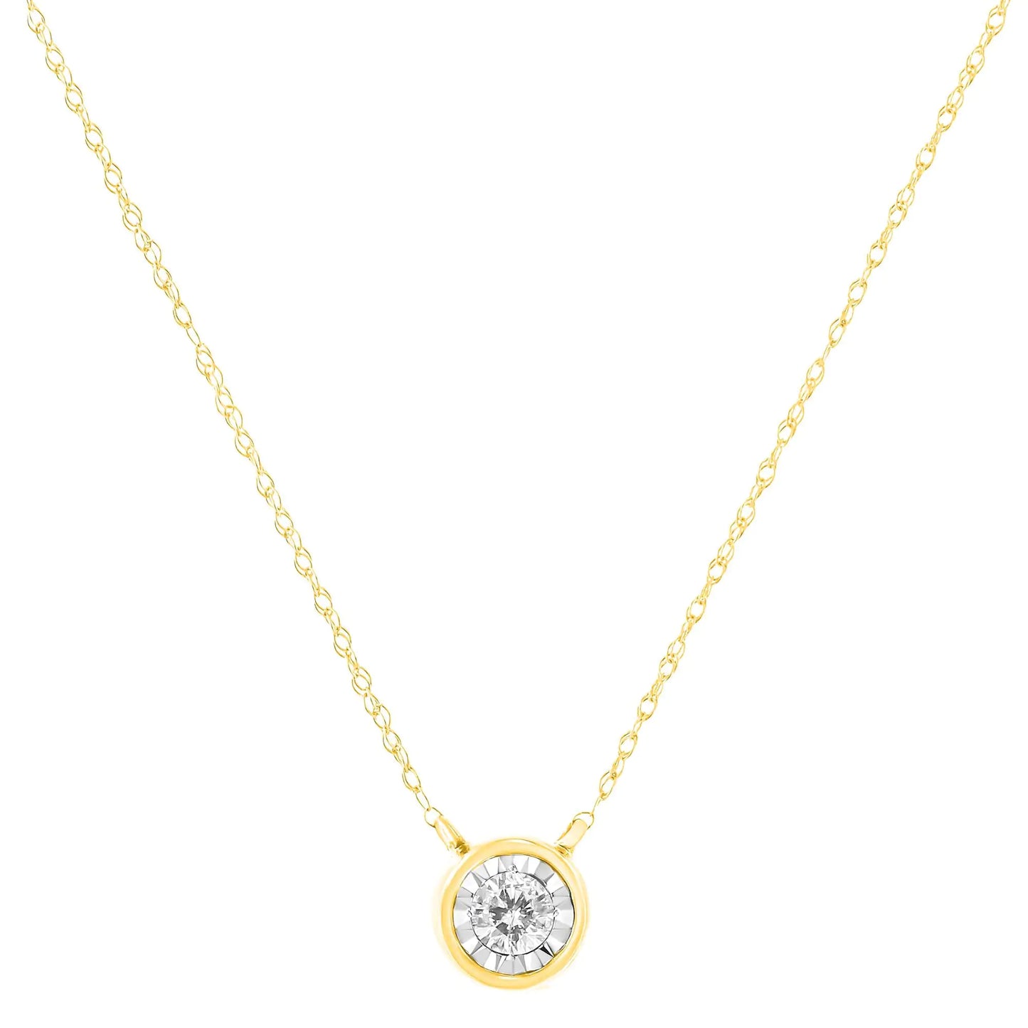 10K Gold Round Brilliant-Cut Diamond Modern Bezel-Set Solitaire Pendant Necklace (J-K Color, I2-I3 Clarity) - 16" with 2" Extender