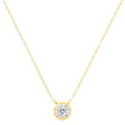 10K Gold Round Brilliant-Cut Diamond Modern Bezel-Set Solitaire Pendant Necklace (J-K Color, I2-I3 Clarity) - 16" with 2" Extender