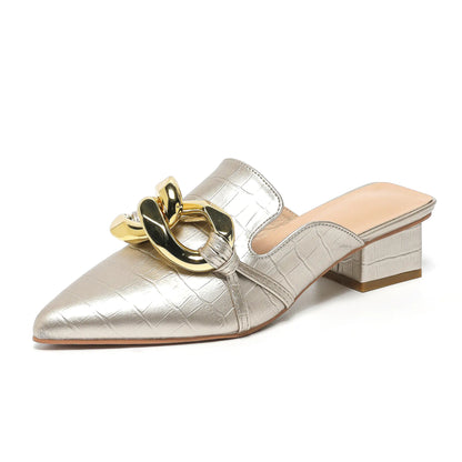 Women's Summer Flat Pointed Shoes with Metal Buckle