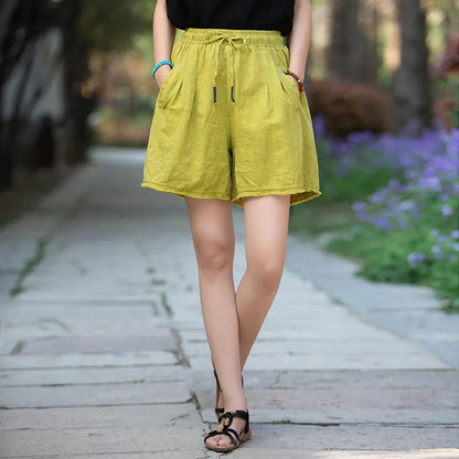 Vintage Loose Linen Drawstring Wide-Leg Pants