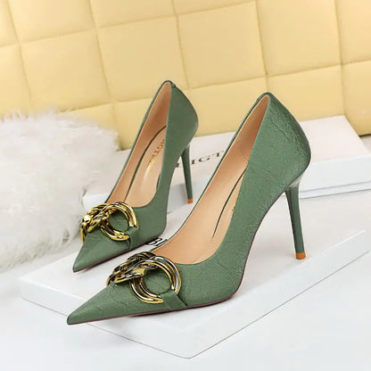 Big Metal Buckle Pointed Toe Flat Shoes