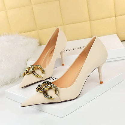 Big Metal Buckle Pointed Toe Flat Shoes