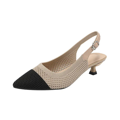 Summer Pointed Toe Hollow Knit Women's Cat Heel Shoes