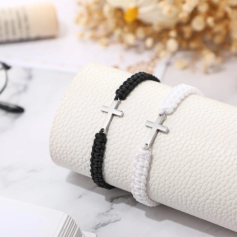 Adjustable Black & White Cross Bracelets