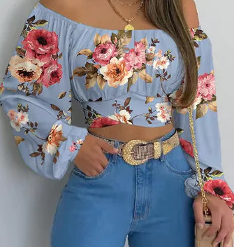 2025 Women's Off Shoulder Printed Blouses