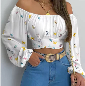 2025 Women's Off Shoulder Printed Blouses