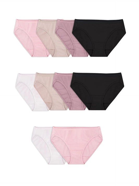 Fruit of the Loom Women's Eversoft Cotton Bikini Underwear, Tag Free & Breathable 9 Cotton - 10 Pack - Assorted Neutrals